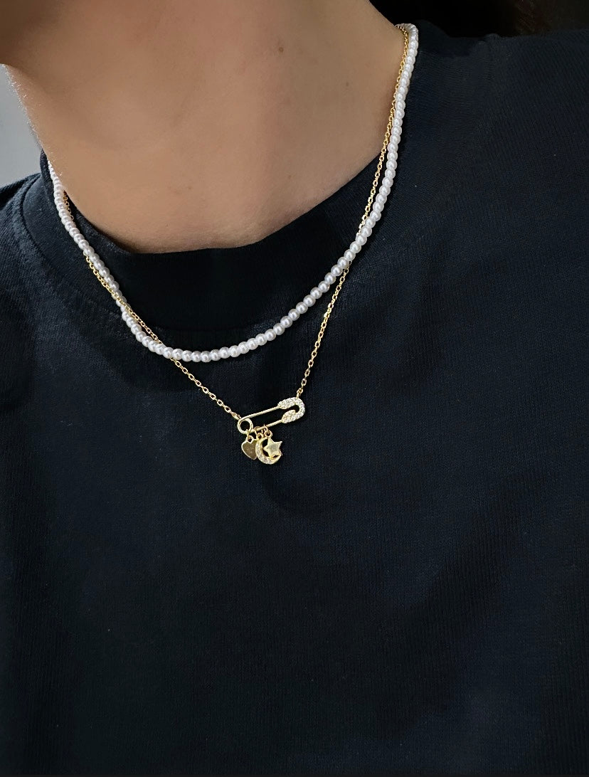 Starry-Safety Pin Necklace